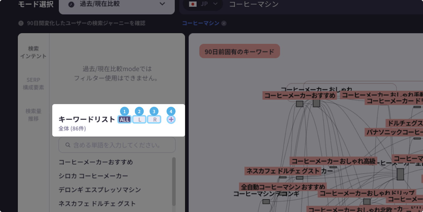 過去／現在比較のビュー選択方法