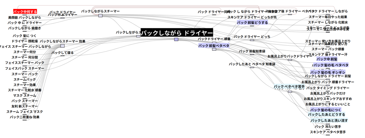 パックしながらドライヤーを検索する消費者の検索経路を可視化した図
