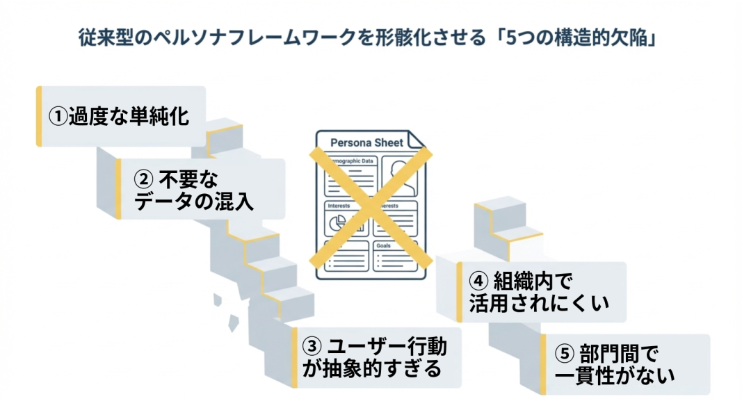 従来型ペルソナが抱える5つの課題を示すセクションイメージ