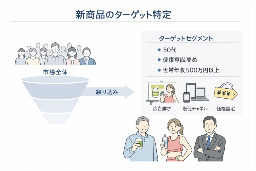 新商品のターゲット特定の図式化イメージ