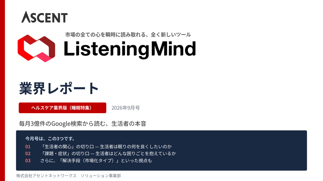 ListeningMind業界レポート ヘルスケア業界版 睡眠特集 2026年9月号の表紙
